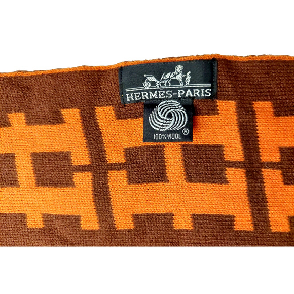 HERMÈS Iconic Brown & Orange Reversibile H Print Wool Scarf Pre-owned - Picture 16 of 16